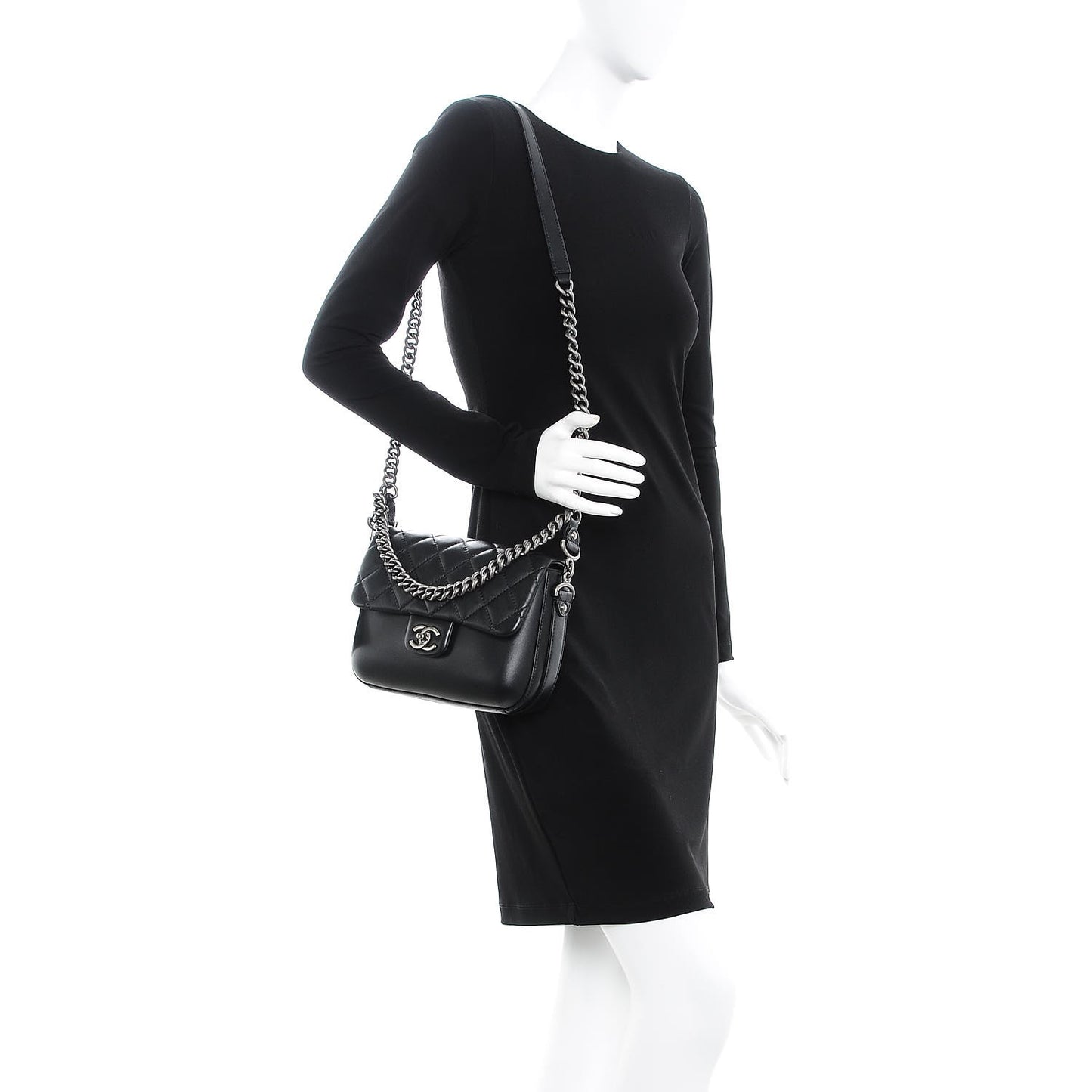 Calfskin Quilted Medium Rock My Shoulder Flap Black