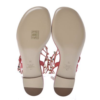 Valentino Garavani Calfskin Rockstud Ankle Wrap Flat Thong Sandals 35 Rouge Pur 5 of 10