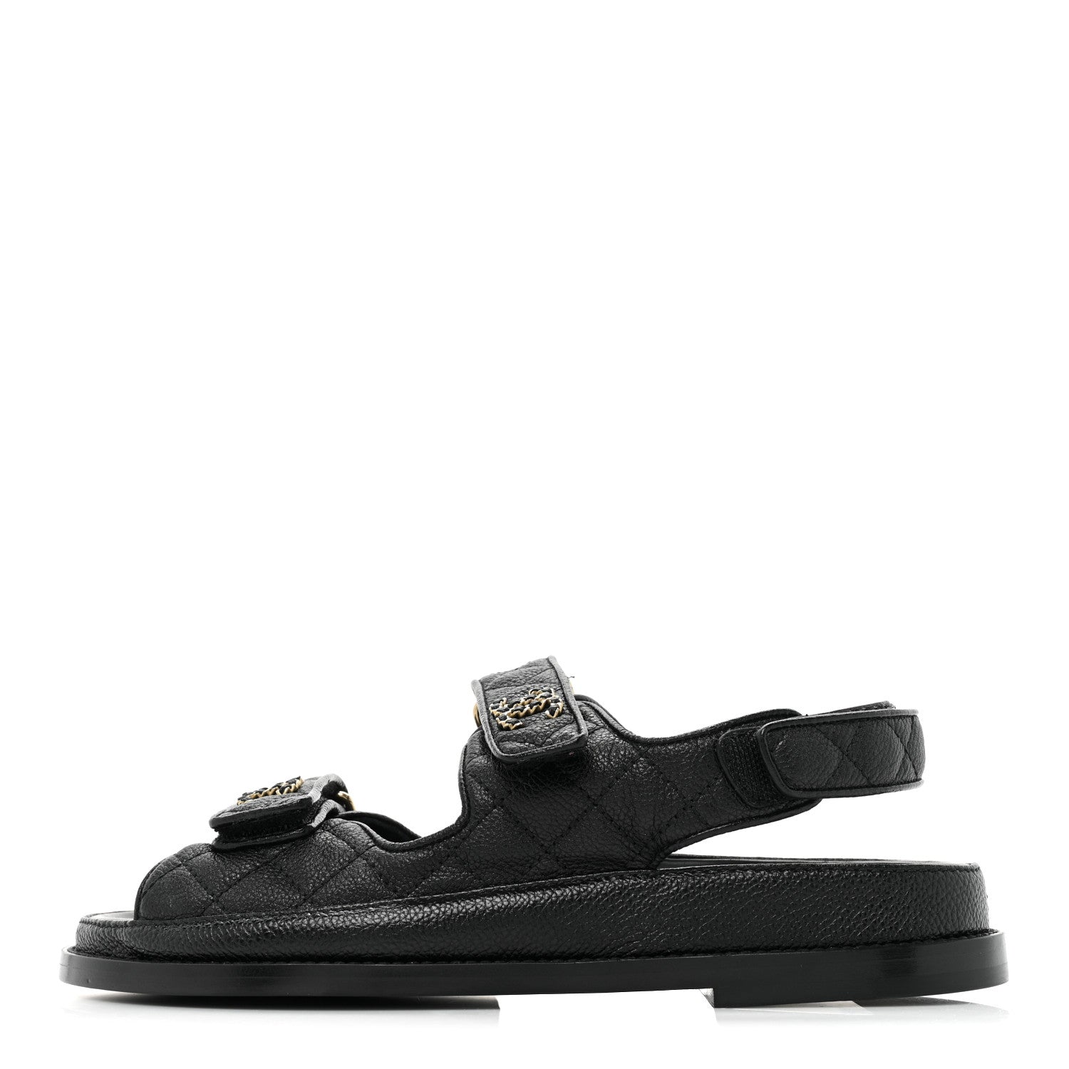 Chanel Grained Calfskin Velcro Dad Sandals 36.5 Black 1 of 10
