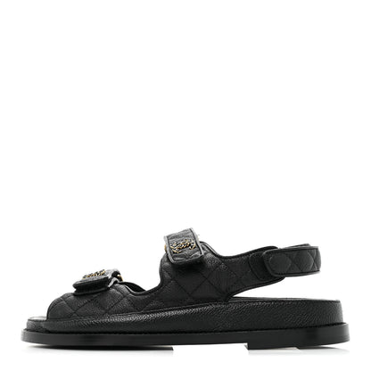Chanel Grained Calfskin Velcro Dad Sandals 36.5 Black 1 of 10