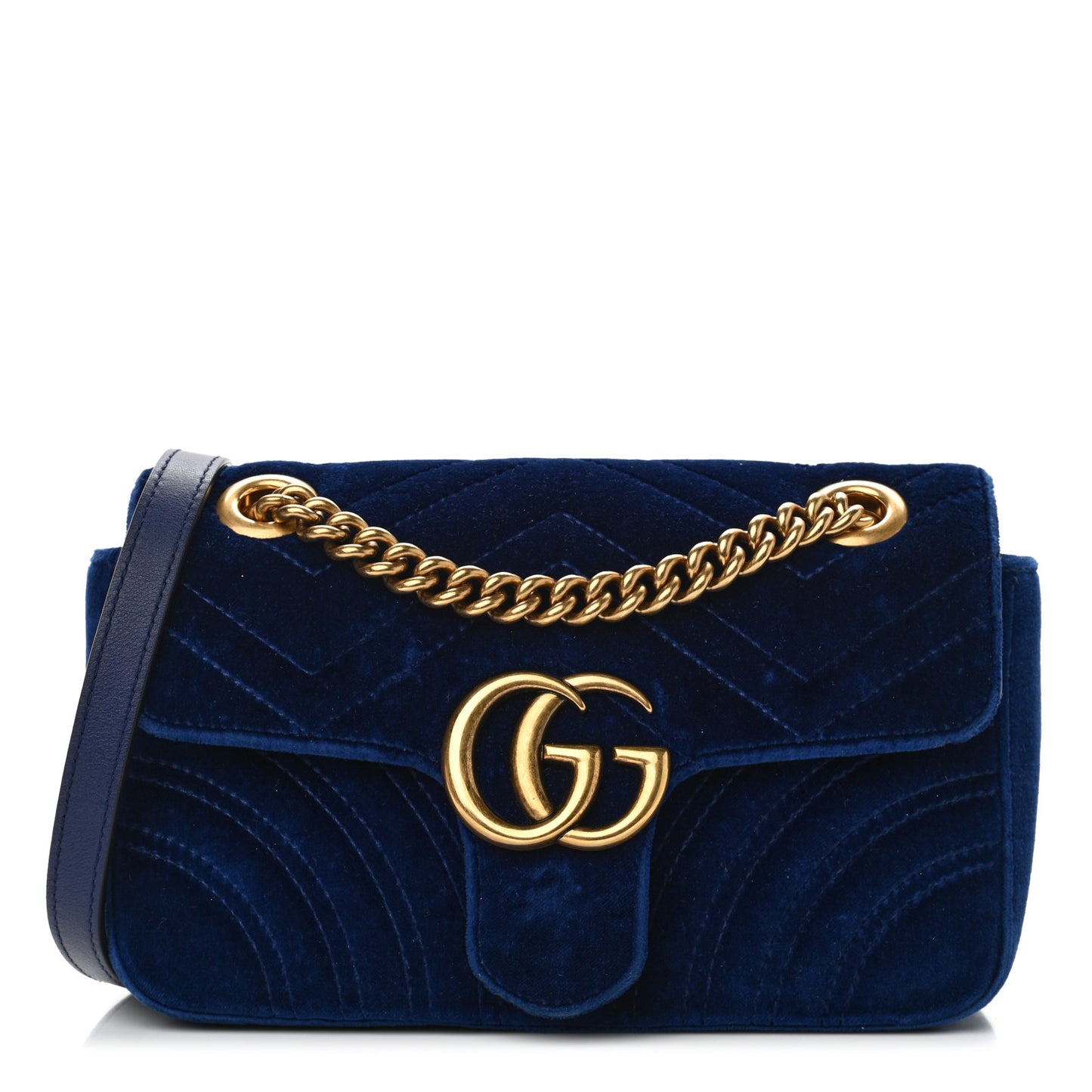 Velvet Matelasse Mini GG Marmont Shoulder Bag Cobalt Blue