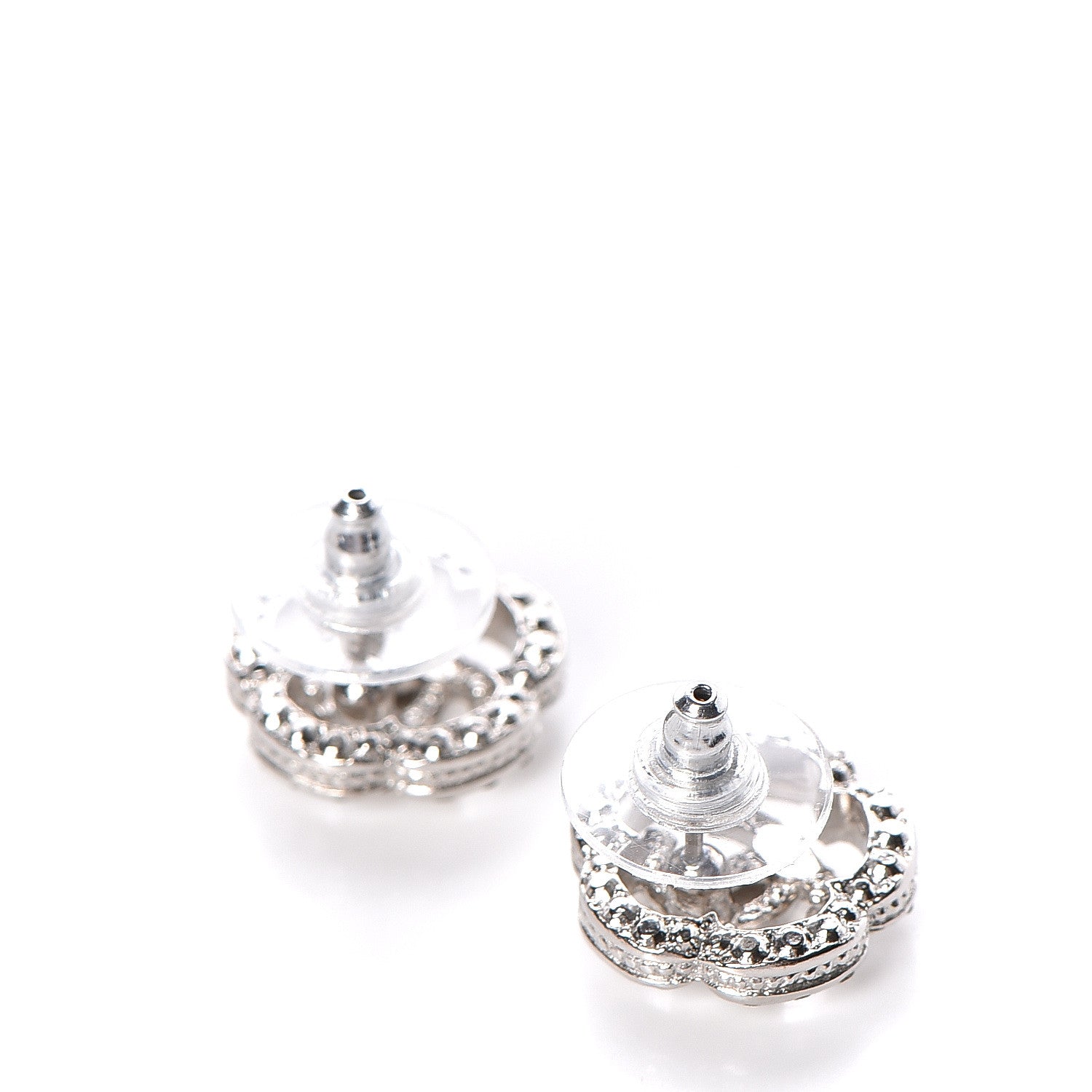 Chanel Crystal CC Camellia Earrings Silver 3 of 5