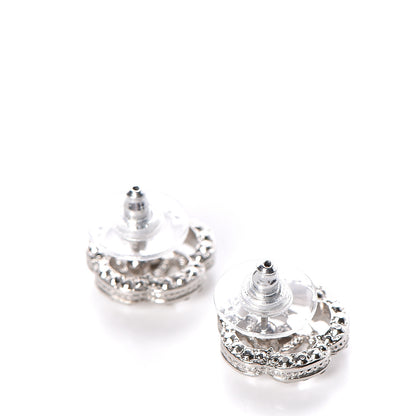 Chanel Crystal CC Camellia Earrings Silver 3 of 5
