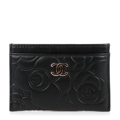 Chanel Lambskin Camellia Embossed Card Holder Black 1 of 8