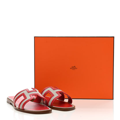 Hermes Canvas Calfskin Oran Sandals 37 Prunoir Rouge A Levre 9 of 9
