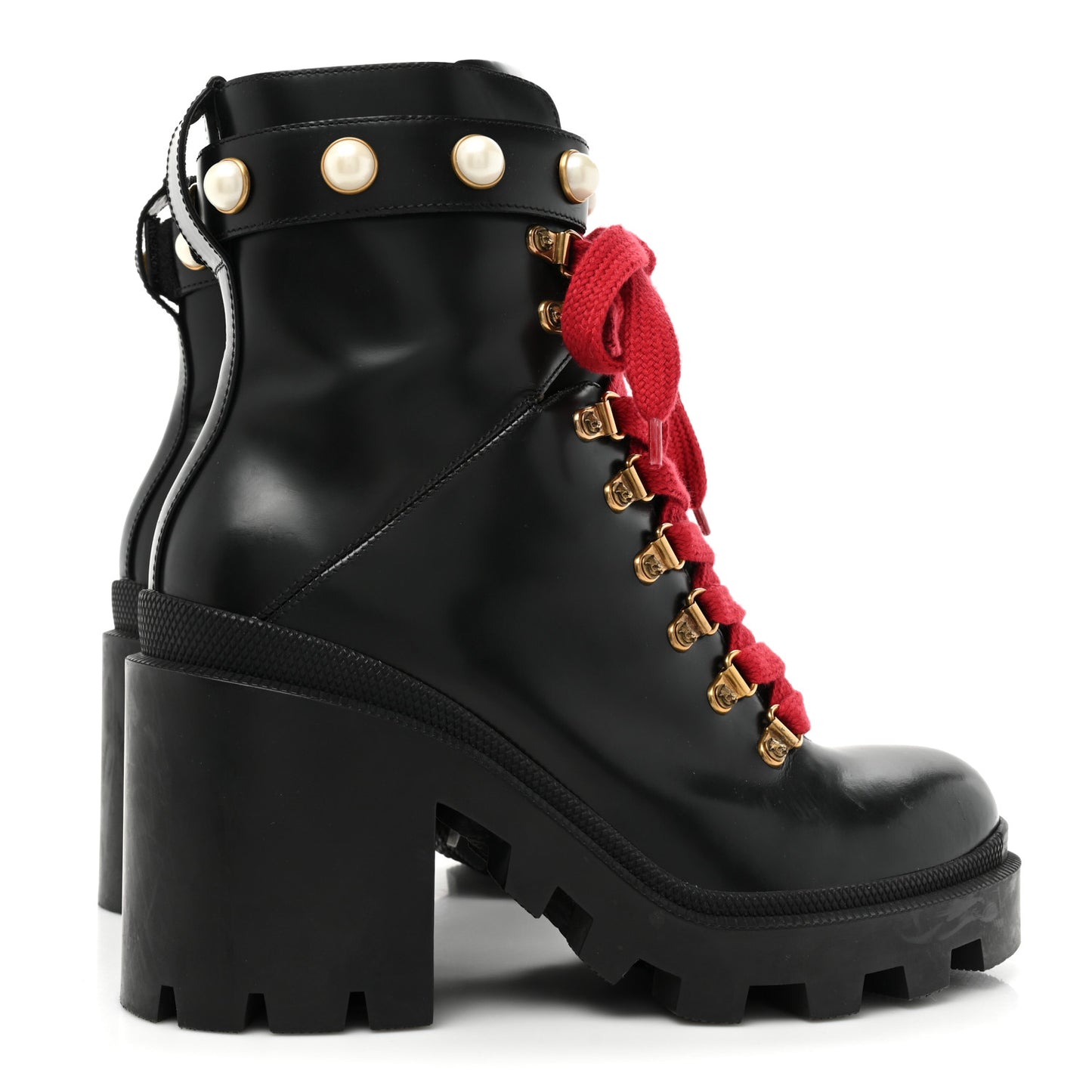 Magnum Calfskin Pearl Lace Up Combat Ankle Boots 39.5 Black Red