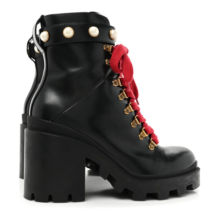 Gucci Magnum Calfskin Pearl Lace Up Combat Ankle Boots 39.5 Black Red 4 of 18
