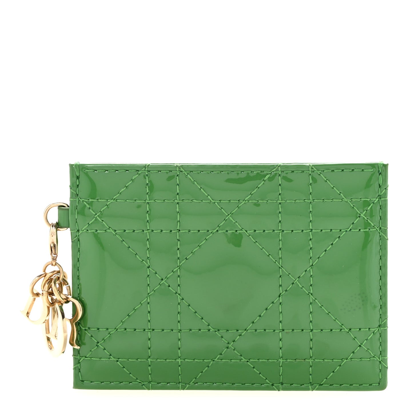 Patent Cannage Lady Dior Card Holder Green