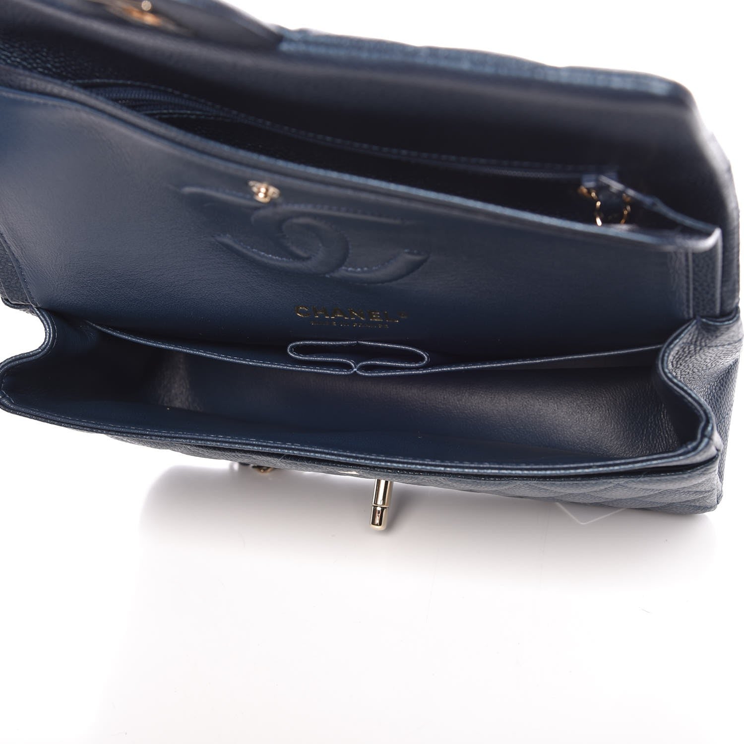 Chanel Metallic Caviar Quilted Medium Double Flap Dark Blue 6 of 9