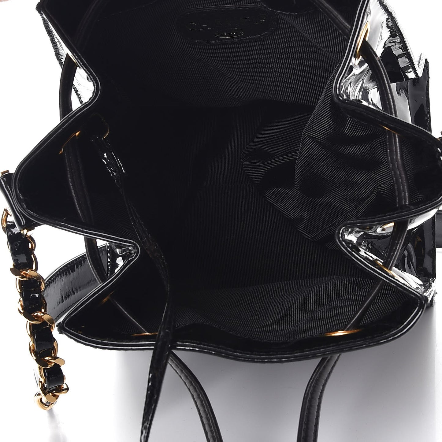 Patent Drawstring CC Shoulder Bag Black