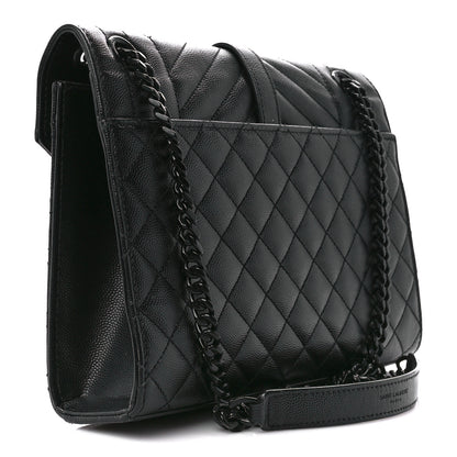 Saint Laurent Grain De Poudre Textured Mixed Matelasse Triquilt Medium Monogram Monochrome Satchel Black 4 of 12