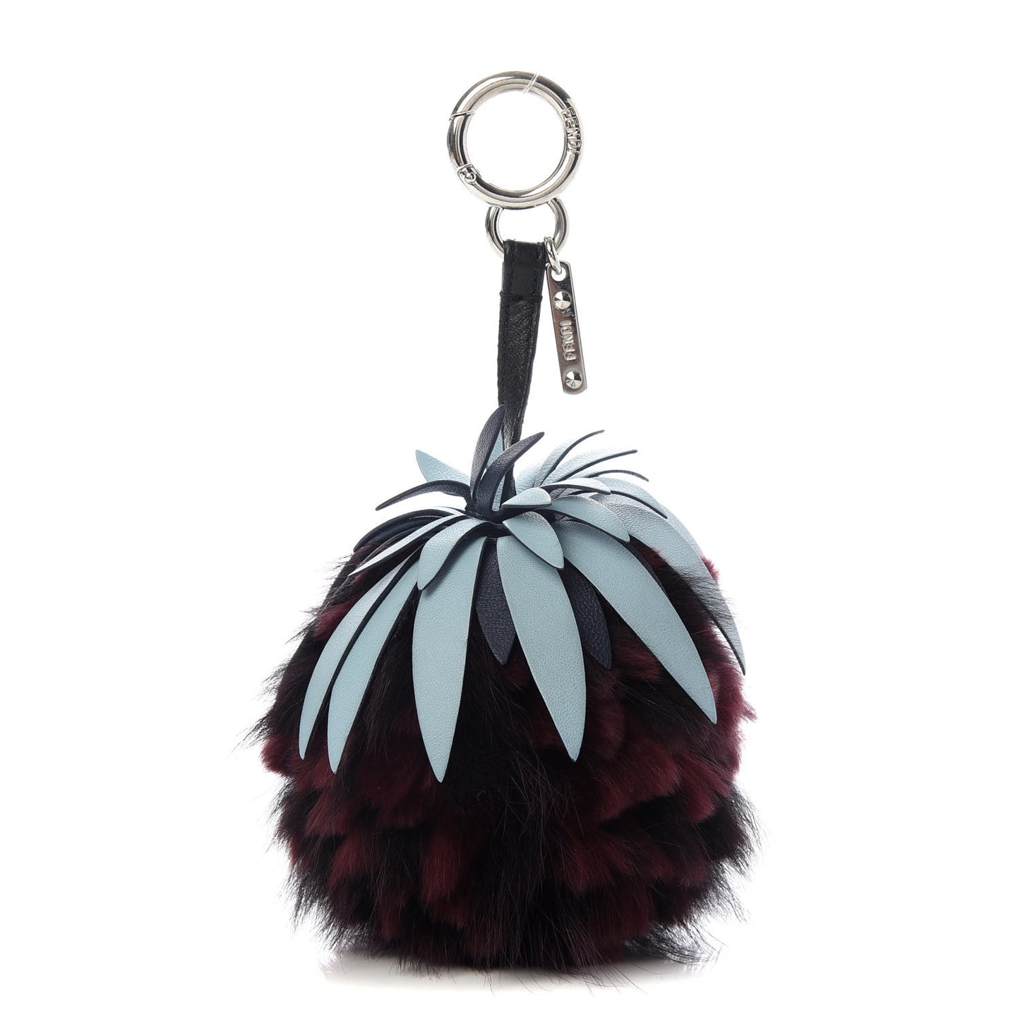 Fox Rabbit Fur Nappa Pineapple Bag Charm Bordeaux Turchese Pallido Multicolor