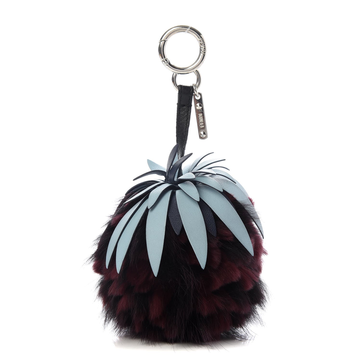 Fendi Fox Rabbit Fur Nappa Pineapple Bag Charm Bordeaux Turchese Pallido Multicolor 1 of 4