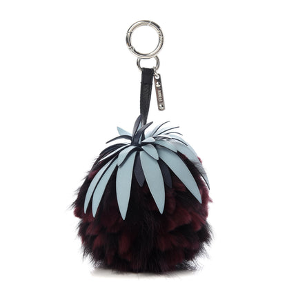 Fendi Fox Rabbit Fur Nappa Pineapple Bag Charm Bordeaux Turchese Pallido Multicolor 1 of 4