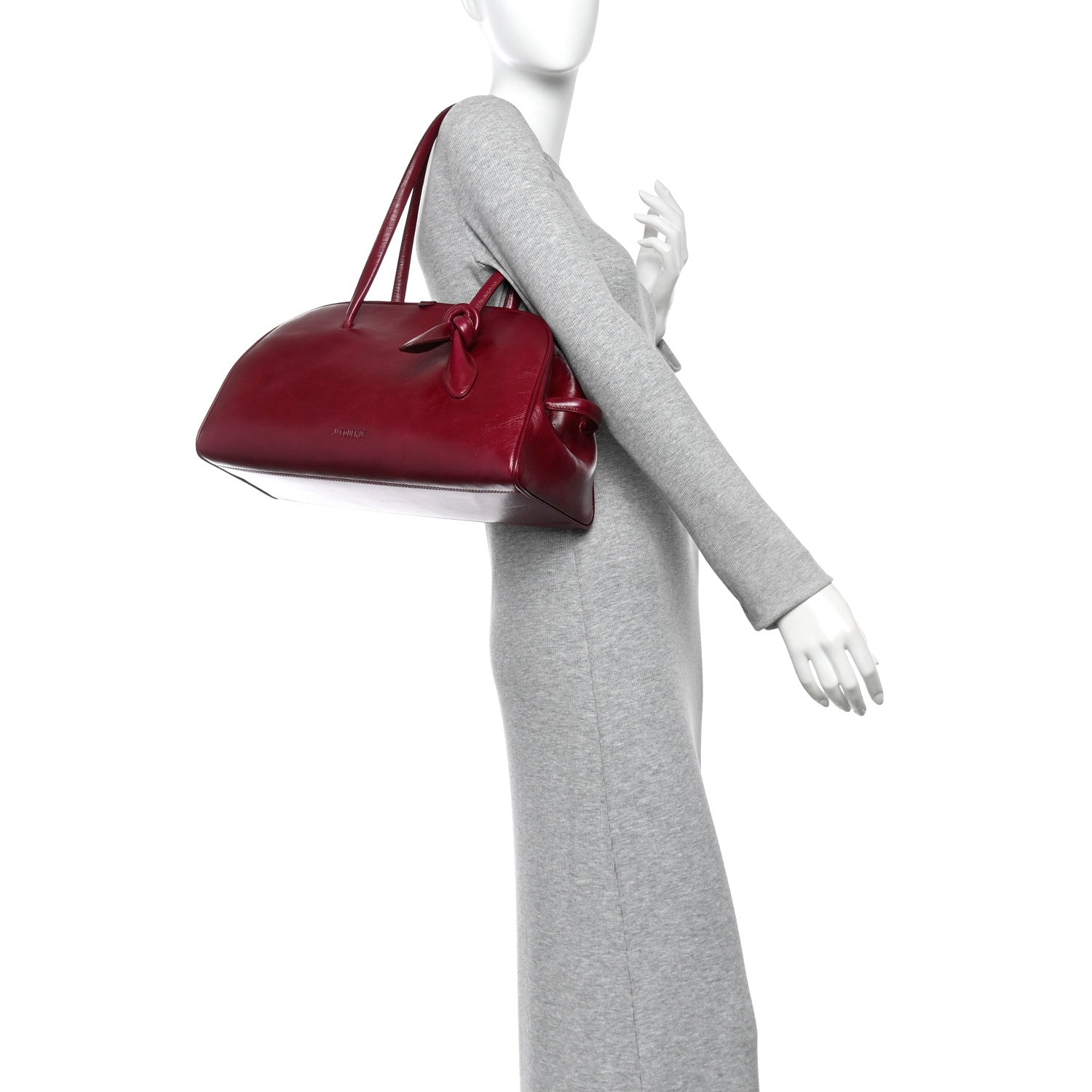 Jacquemus Shiny Vintage Calfskin Le Turismo Soft Bowling Bag Burgundy 2 of 15