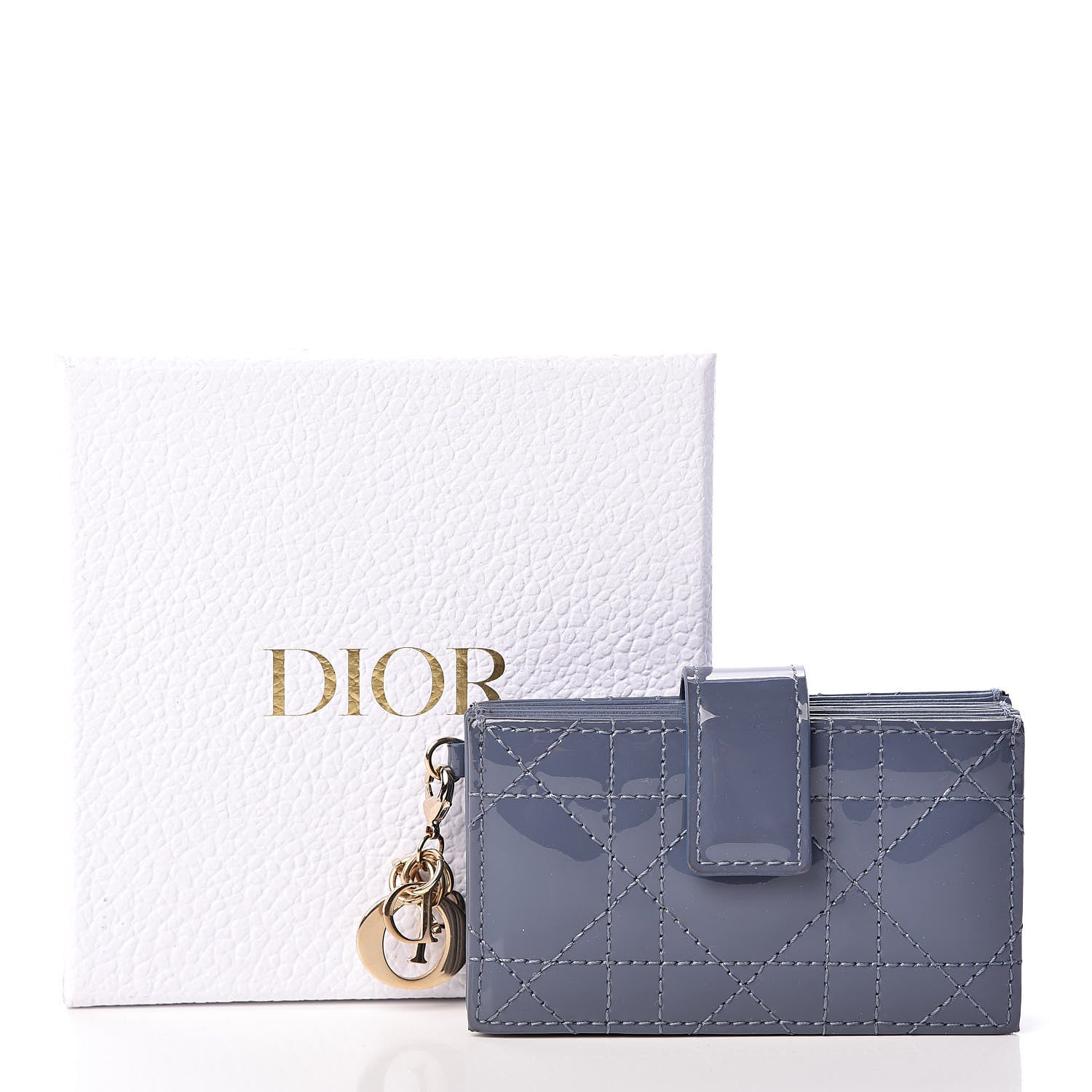 Christian Dior Patent Cannage Lady Dior 5-Gusset Card Holder Blue 8 of 8