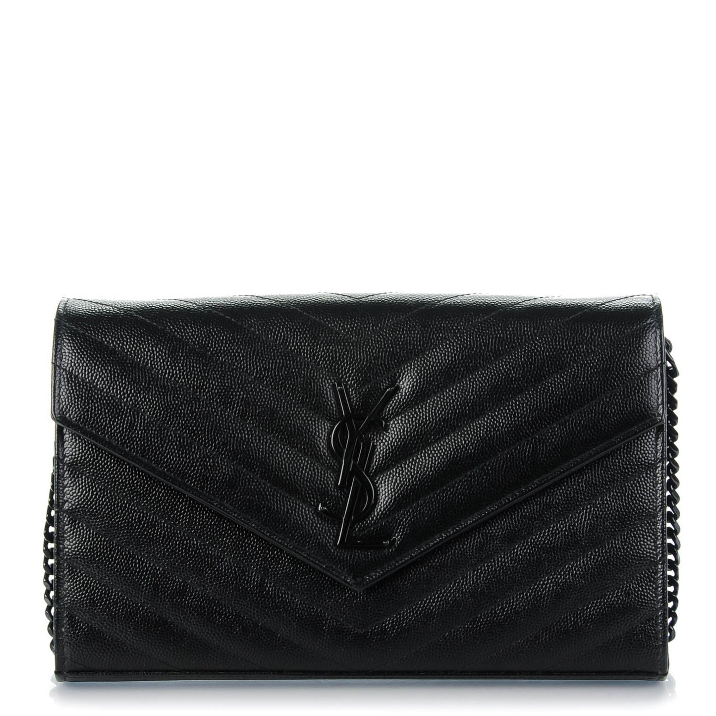 Grain De Poudre Matelasse Chevron Medium Monogram Chain Wallet Black