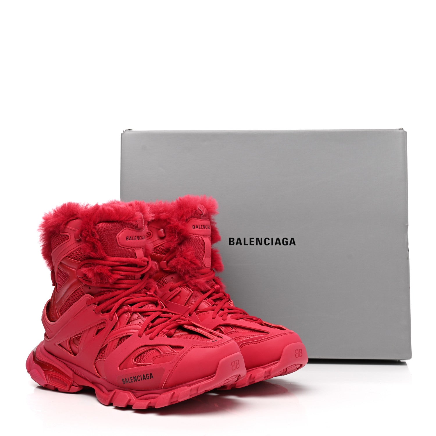 Balenciaga Mesh Nylon Faux Fur Mens Track Hike Sneakers 45 Red 8 of 8