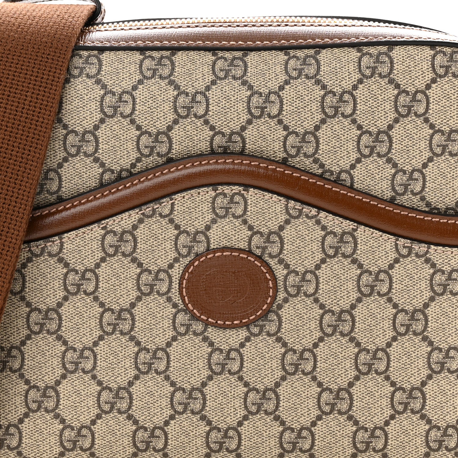 Gucci GG Supreme Monogram Azalea Calfskin Retro Interlocking G Messenger Shoulder Bag Beige Ebony Brown Sugar 8 of 10