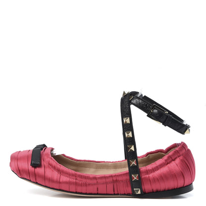 Valentino Garavani Satin Rockstud Ankle Strap Ballet Flats 35 Fuchsia 1 of 13