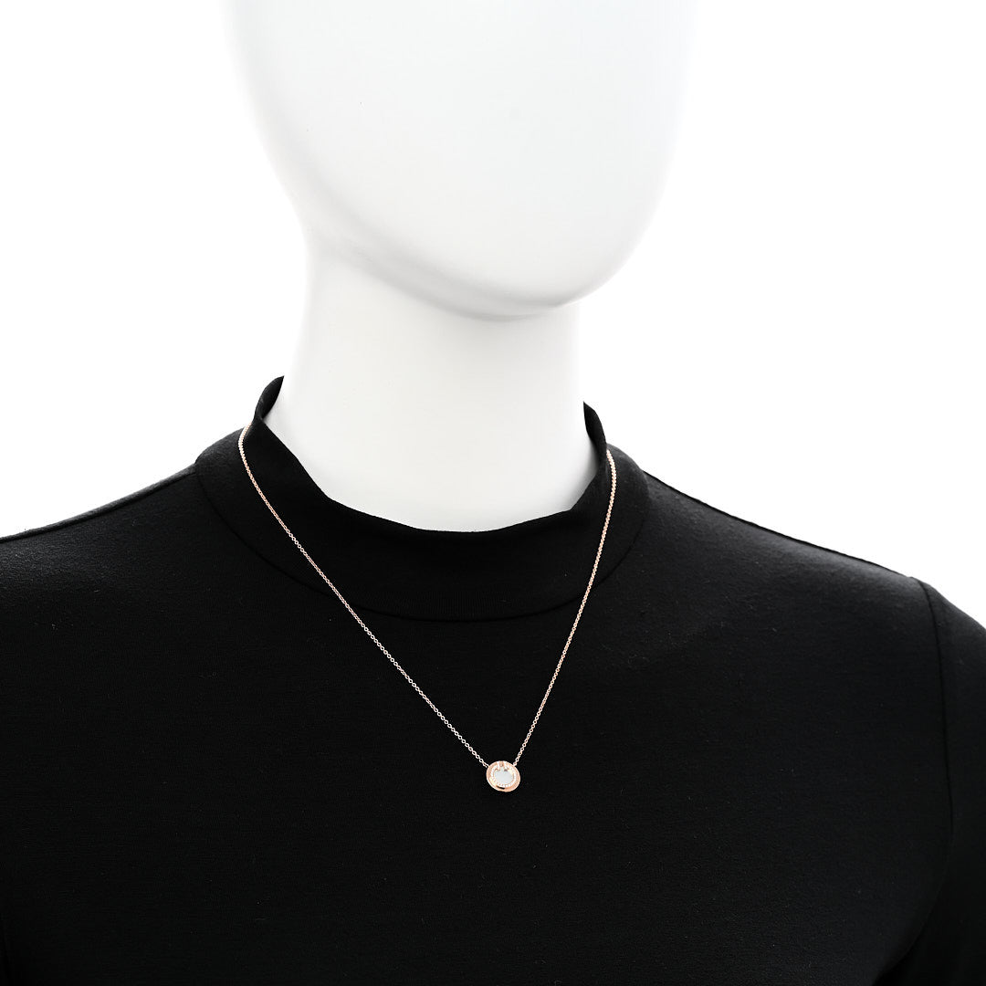 18K Rose Gold Diamond Mother of Pearl Small T Circle Pendant Necklace