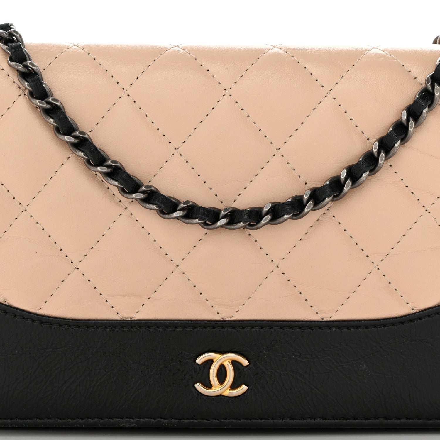 Chanel Aged Calfskin Quilted Gabrielle Wallet On Chain WOC Beige Black 9 of 11