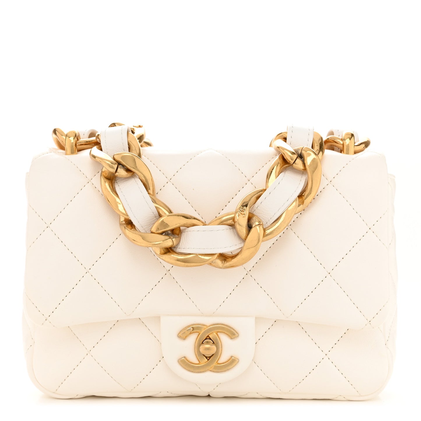 Lambskin Quilted Mini Funky Town Flap White