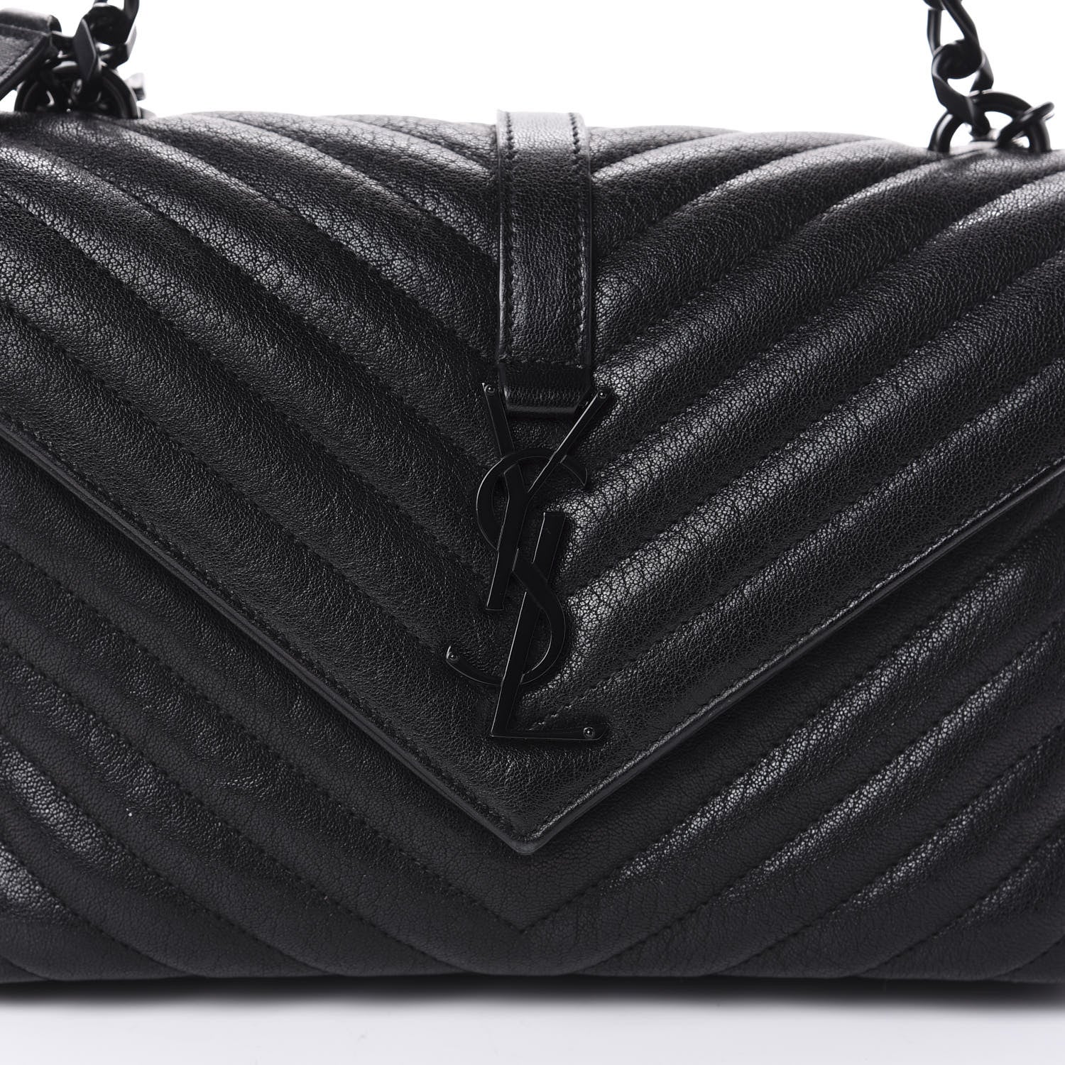 Saint Laurent Sheepskin Matelasse Chevron Monogram Monochrome Medium College Bag Black 7 of 9
