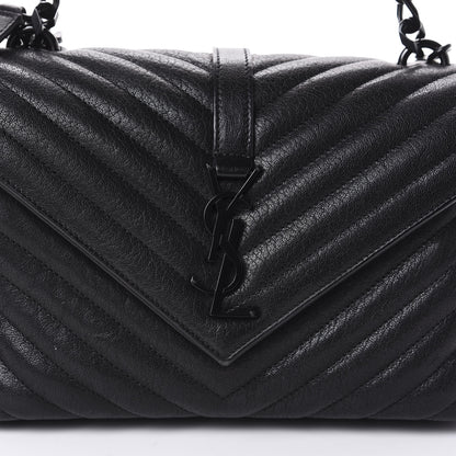 Saint Laurent Sheepskin Matelasse Chevron Monogram Monochrome Medium College Bag Black 7 of 9