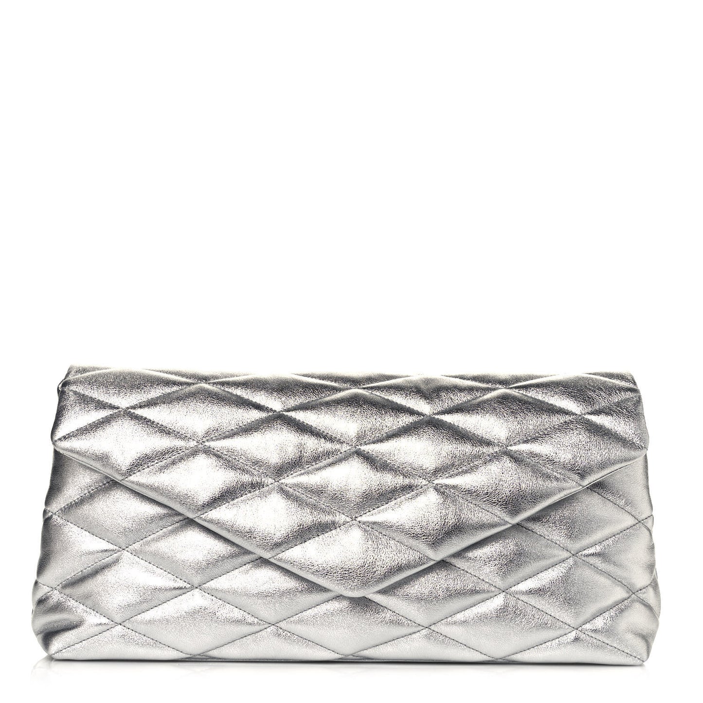 Metallic Lambskin Quilted Sade Puffer Envelope Clutch Argento