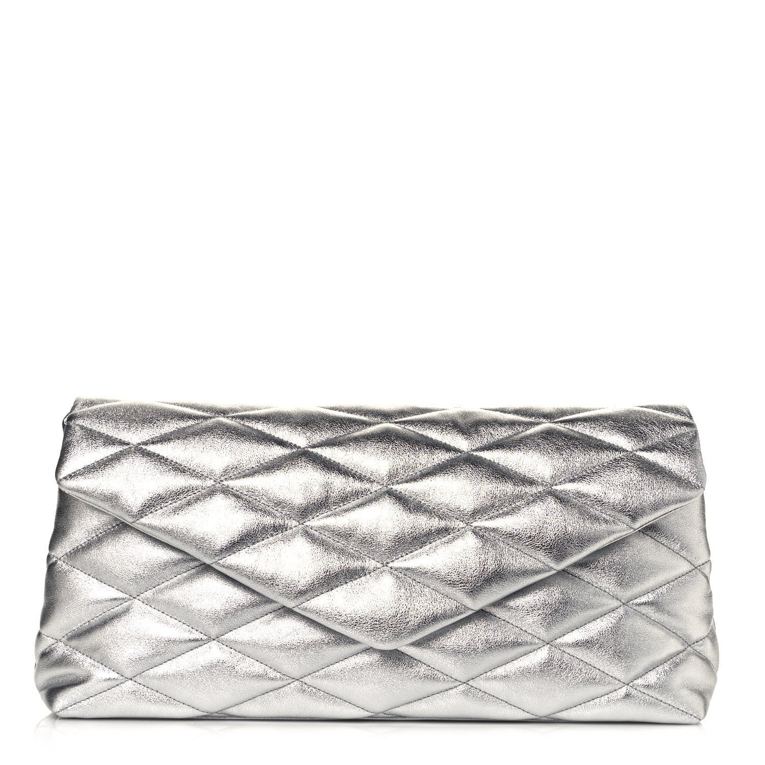 Saint Laurent Metallic Lambskin Quilted Sade Puffer Envelope Clutch Argento 1 of 13