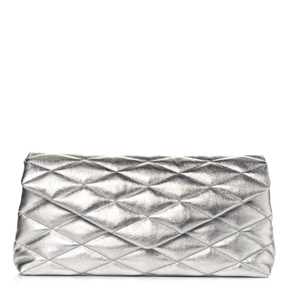 Saint Laurent Metallic Lambskin Quilted Sade Puffer Envelope Clutch Argento 1 of 13
