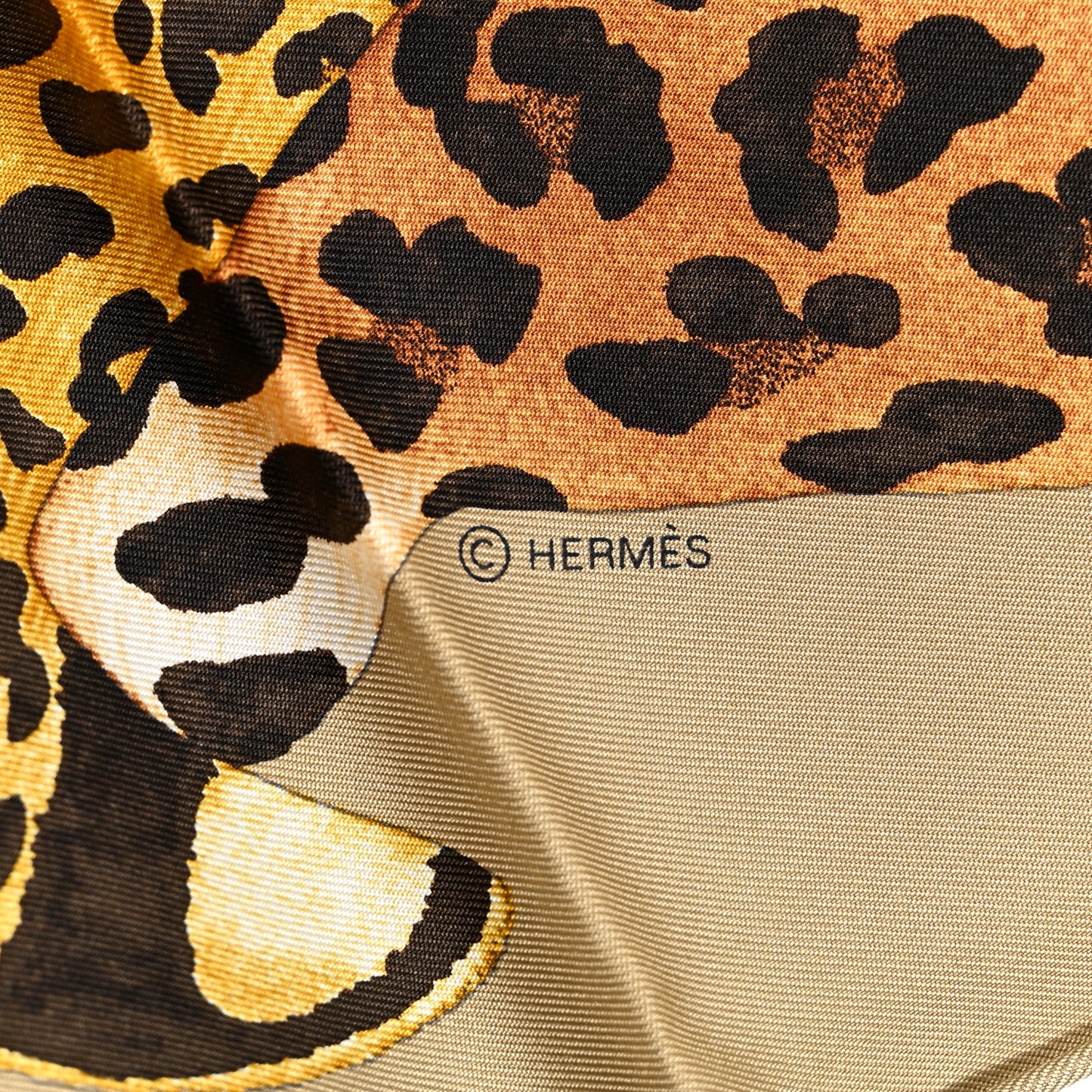 Silk Twill Lazy Leopardesses Scarf 90 Camel Anthracite