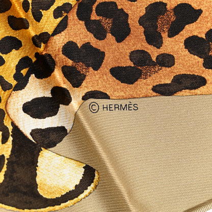 Hermes Silk Twill Lazy Leopardesses Scarf 90 Camel Anthracite 4 of 5