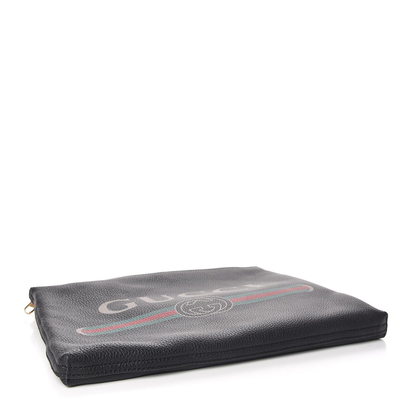 Pebbled Calfskin Medium Logo Portfolio Clutch Black