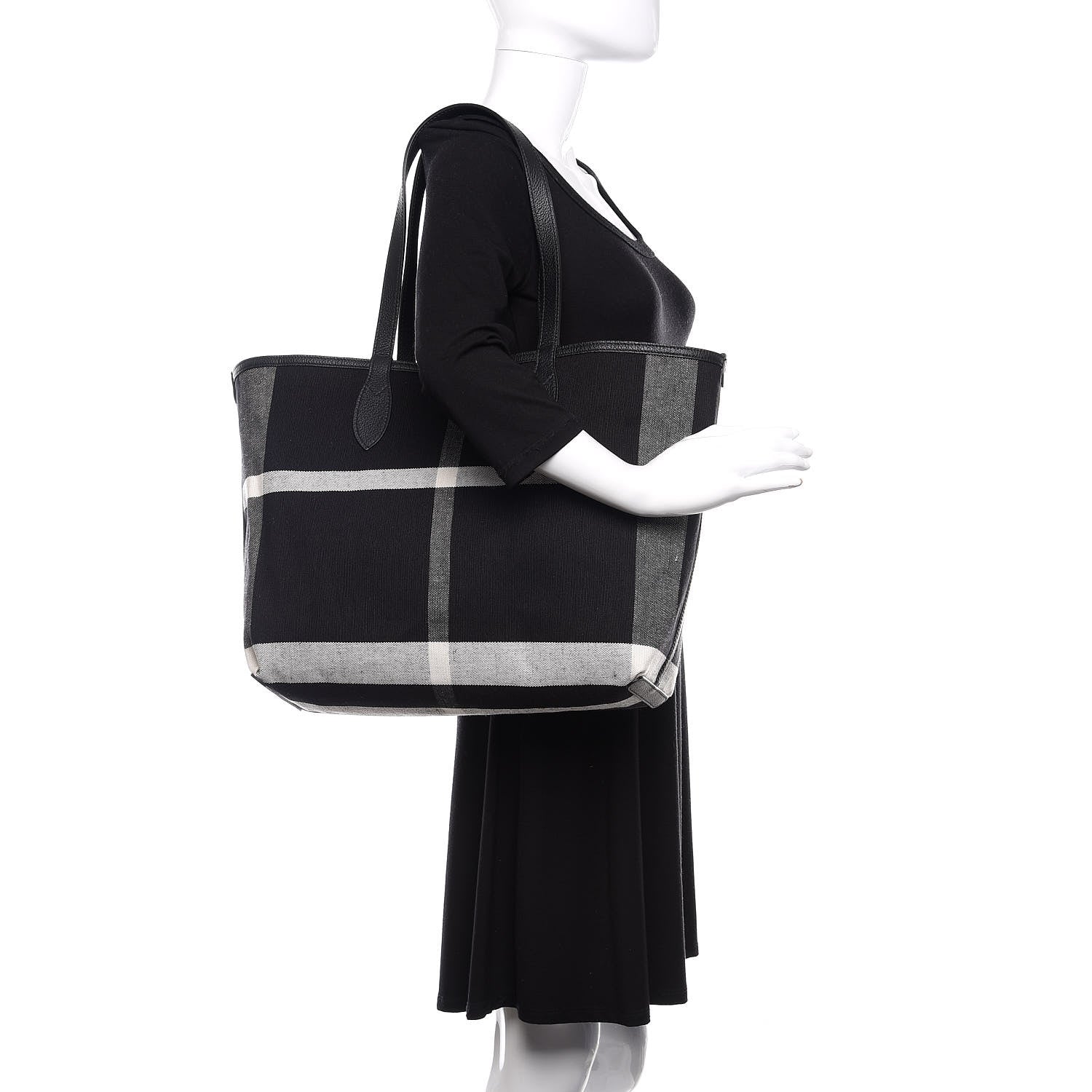Burberry Coated Canvas Mega Check Medium Doodle Tote Black White 2 of 16