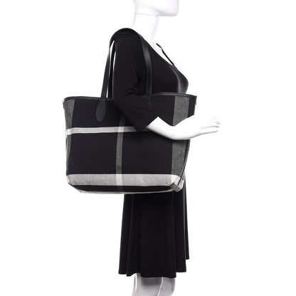 Burberry Coated Canvas Mega Check Medium Doodle Tote Black White 2 of 16
