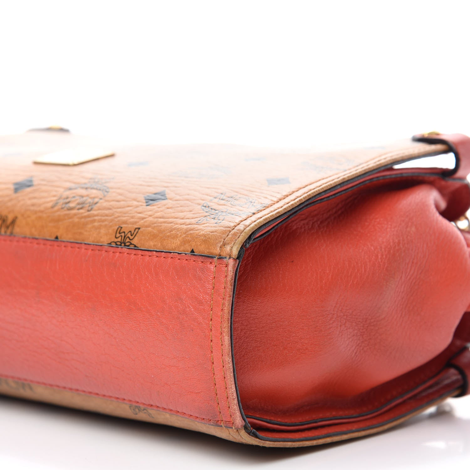 MCM Visetos Bi-Color Chain Crossbody Bag Cognac Red 7 of 18