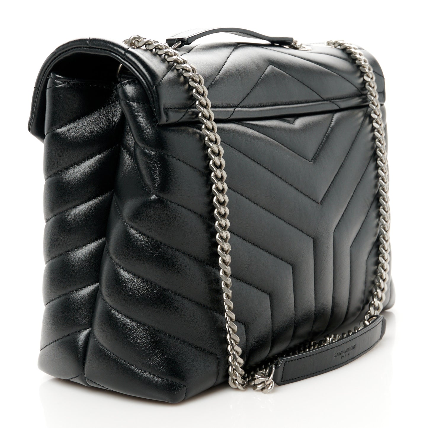 Calfskin Y Quilted Monogram Medium Loulou Chain Satchel Black
