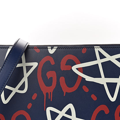 Gucci Calfskin GucciGhost Print GG Messenger Bag Blue Agata Hibiscus Red 9 of 11