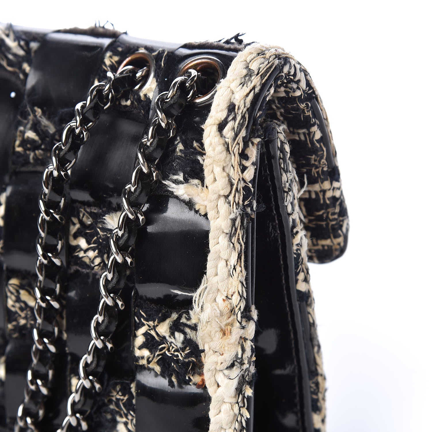 Chanel Tweed Vinyl Woven Medium Single Flap Black White 14 of 19