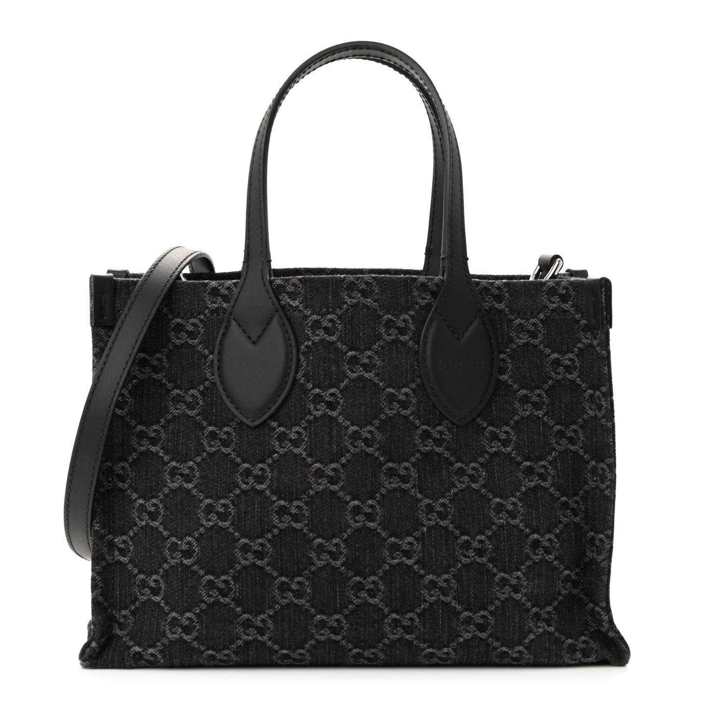 Denim Ophidia GG Monogram Tote Medium Black Grey