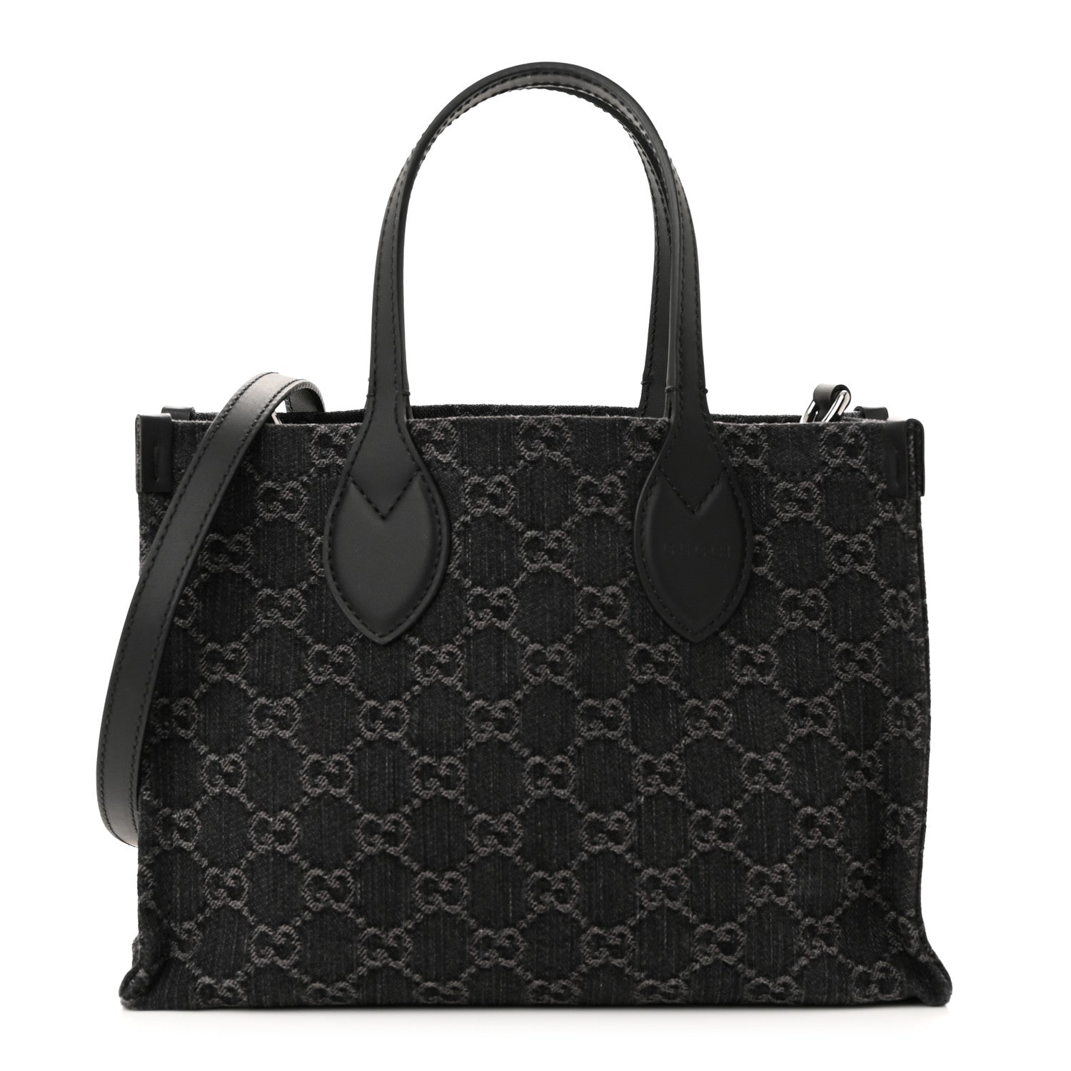 Gucci Denim Ophidia GG Monogram Tote Medium Black Grey 1 of 12