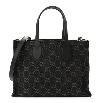 Gucci Denim Ophidia GG Monogram Tote Medium Black Grey 1 of 12