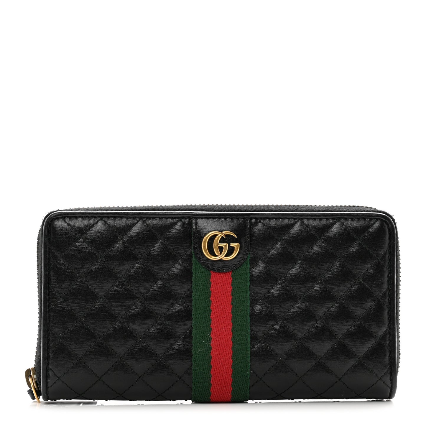 Calfskin Web Trapuntata GG Zip Around Wallet Black