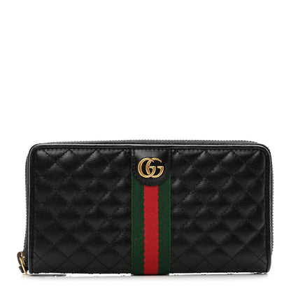 Gucci Calfskin Web Trapuntata GG Zip Around Wallet Black 1 of 7
