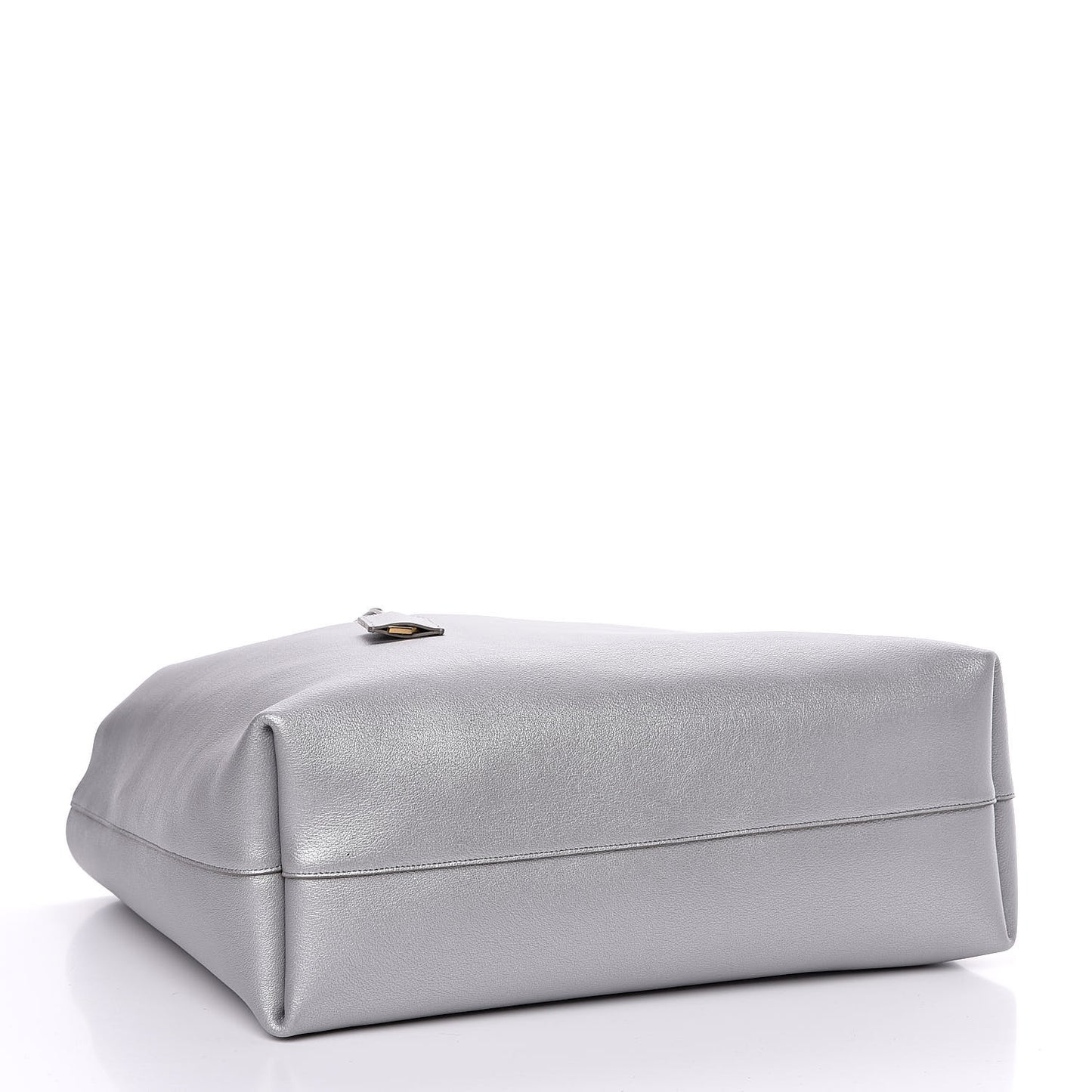 Metallic Calfskin Large Shopping Tote Silver
