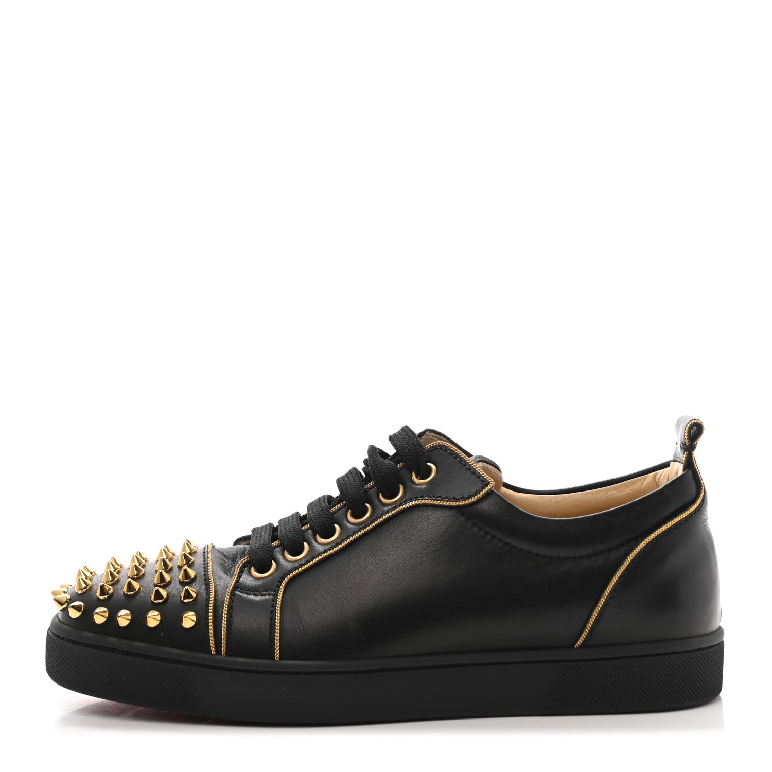 Christian Louboutin Nappa Spikes Womens Vieira Flat Sneakers 36 Black Gold 1 of 9