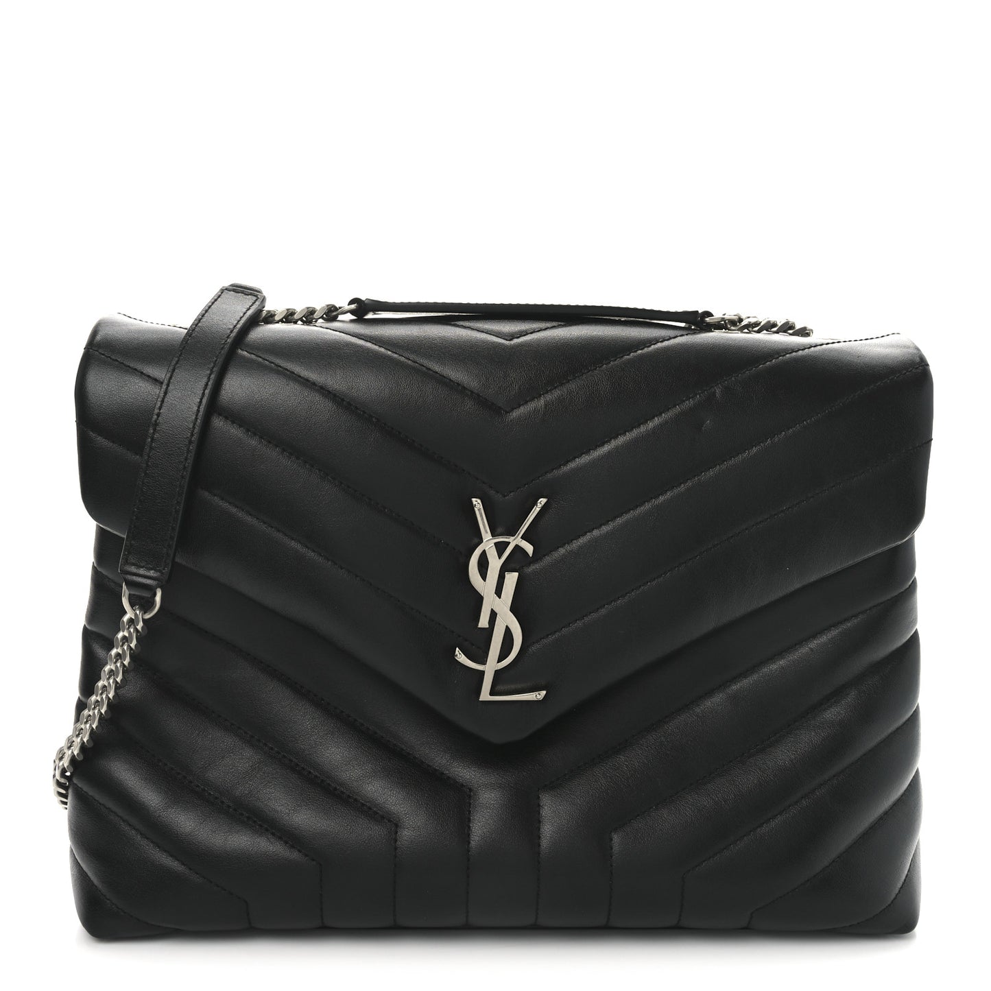 Calfskin Y Quilted Monogram Medium Loulou Chain Satchel Black