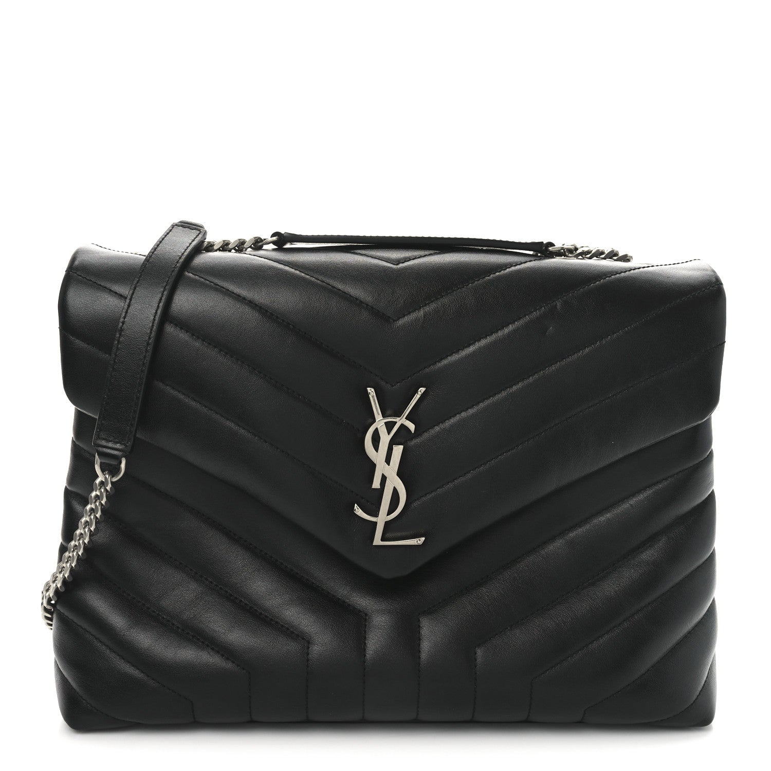 Saint Laurent Calfskin Y Quilted Monogram Medium Loulou Chain Satchel Black 1 of 10